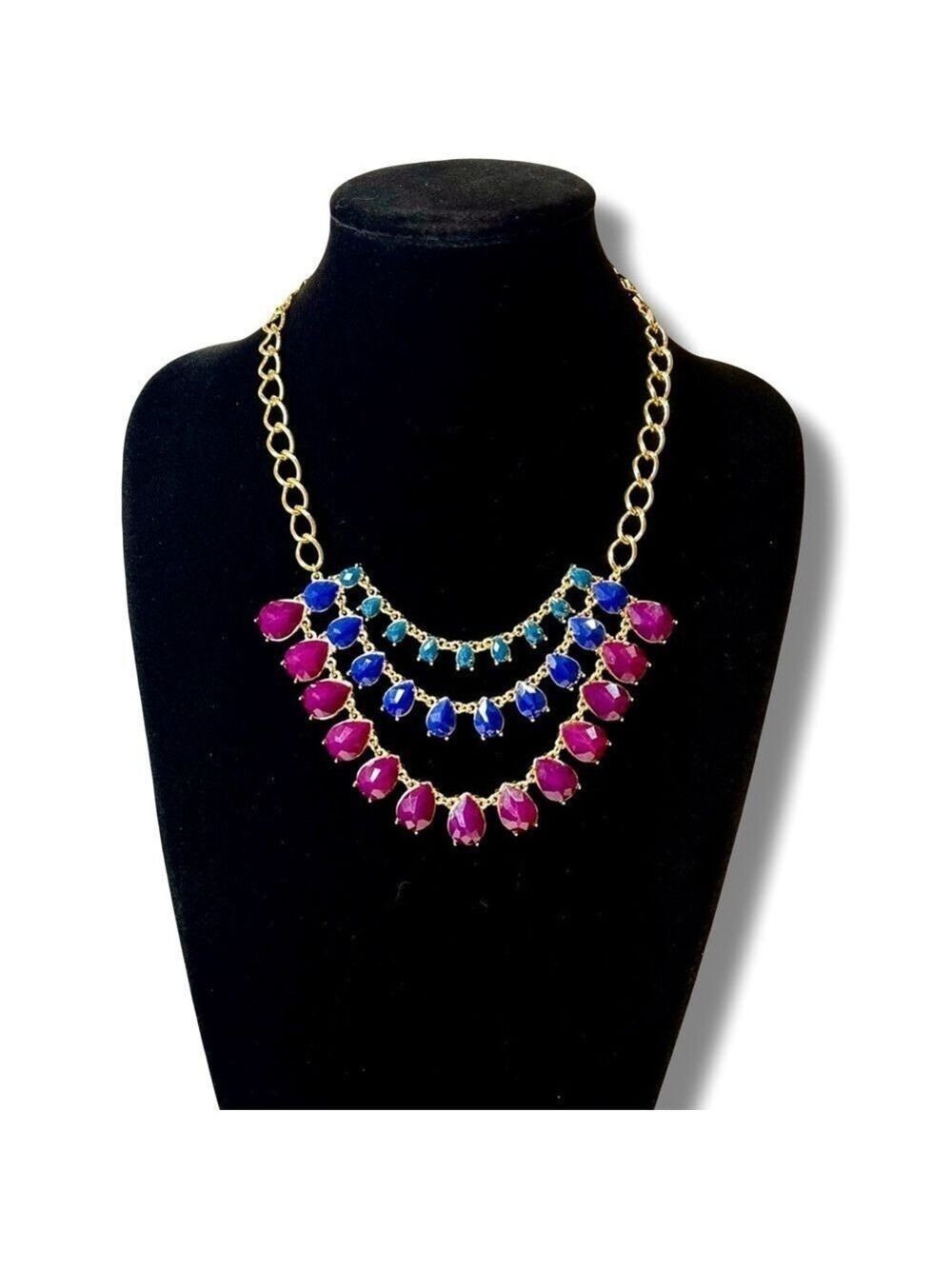 Talbots Purple Blue Bib Layered Statement Necklace NWOT